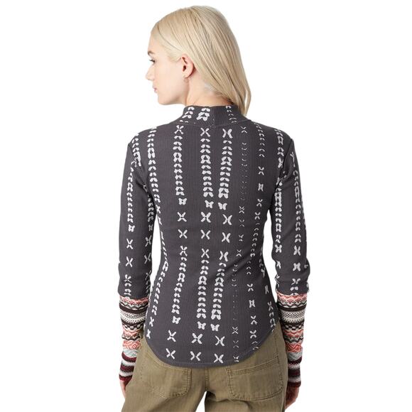 Free People Charcoal Gray Wonderful Swit Mockneck Thermal Top - Picture 4 of 12